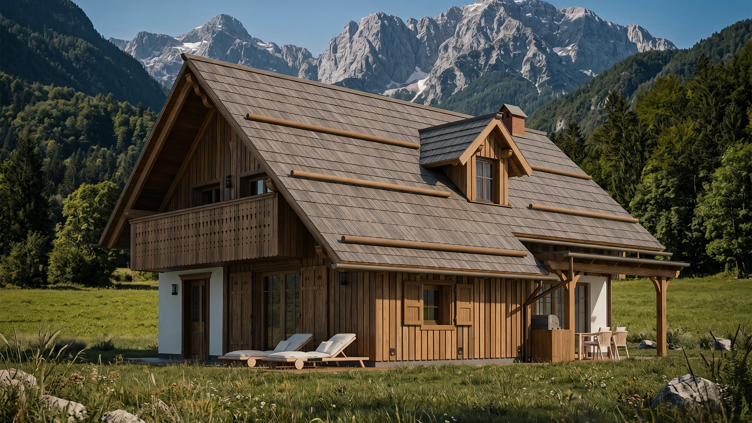 Arhitekturna vizualizacija novega Alpskega SPA Chaleta ob Bohinjskem jezeru, dela Chalet Collection by Privillage Stare.